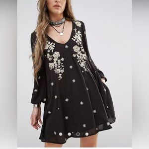 Free People Black and Cream Mini Dress